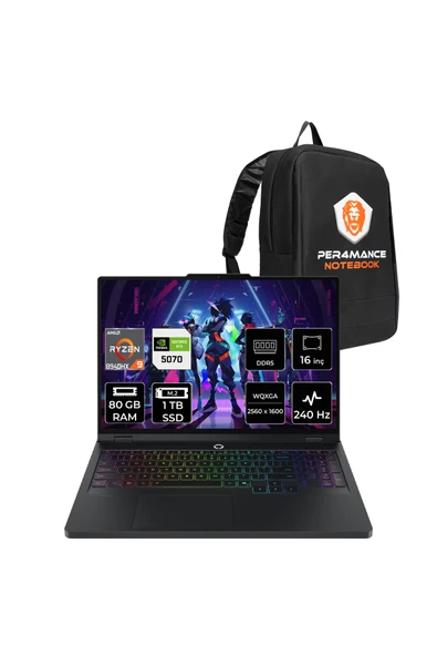 LENOVO Legion Pro 5 R9-8940HX 80GB 1TB SSD RTX5070/8GB 115W 16" QHD+ 240Hz FDOS Gaming Laptop ürün görseli 1