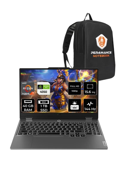LENOVO LOQ R7 7435HS 40GB 1TB SSD RTX4050/6GB 105W 144Hz FHD 15.6" FDOS Gaming Laptop & PER4 ÇANTA ürün görseli 1