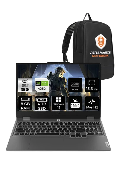 LENOVO LOQ i7 13650HX 8GB 4TB SSD RTX4050/6GB 105W 15.6" FHD 144Hz W11H Gaming Laptop & PER4 Çanta ürün görseli 1