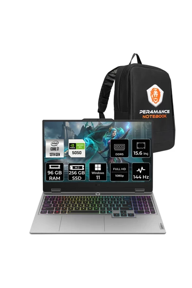 LENOVO LOQ 15IRX10 i7-13700HX 96GB 256GB SSD RTX5050/8GB 100W 15.6'' FHD W11P Gaming Laptop & ÇANTA ürün görseli 1