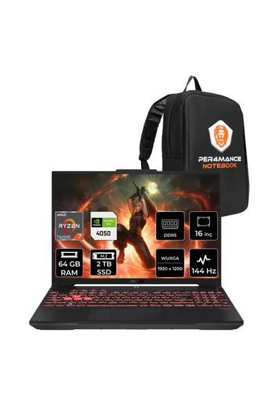 ASUS TUF A16 R7-7445HS 64GB 2TB SSD RTX4050/6GB 140W 16'' FHD+ FDOS Gaming Laptop FA607NUG & ÇANTA ürün görseli 1