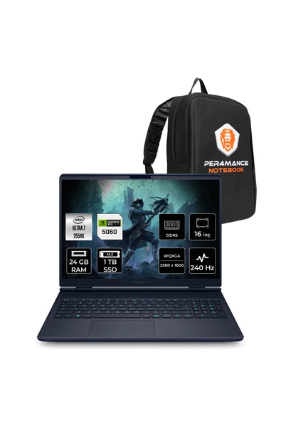 Dell Alienware 16X Aurora Ultra 7 255HX 24GB 1TB SSD RTX5060/8GB 16" QHD+ FDOS Gaming Laptop ürün görseli 1