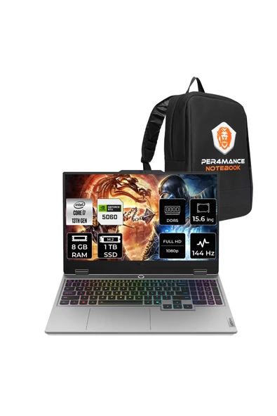 LENOVO LOQ i7-13700HX 8GB 1TB SSD RTX5060/8GB 100W 144Hz FHD 15.6" FDOS Gaming Laptop &PER4 ÇANTA ürün görseli 1