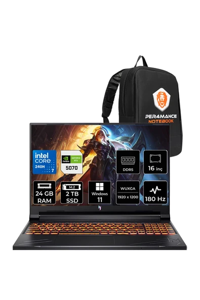 ACER Nitro V16 Intel Core 7 240H 24GB 2TB SSD RTX5070/8GB 95W 16" WUXGA 180Hz W11H Gaming Laptop ürün görseli 1