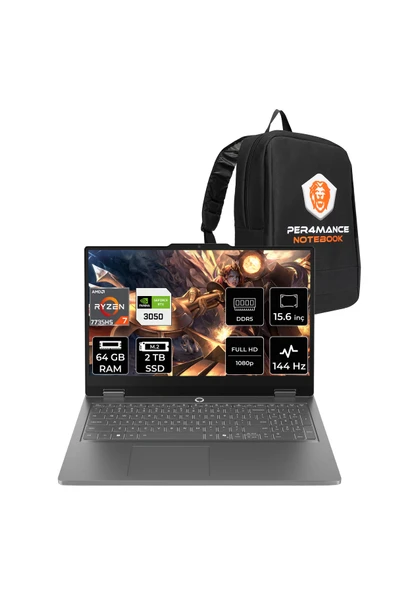 LENOVO LOQ Essential R7 7735HS 64GB 2TB SSD RTX3050/6GB 65W 15.6" FHD 144Hz FDOS Gaming Laptop ürün görseli 1