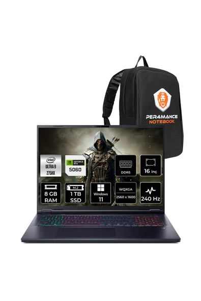 ACER Predator Helios Neo16 Ultra9 275HX 8GB 1TB SSD RTX5060/8GB 16" QHD+ W11P Gaming Laptop ürün görseli 1