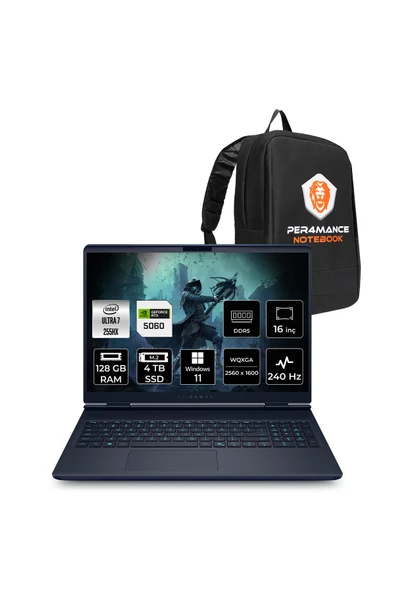 Dell Alienware 16X Aurora Ultra 7 255HX 128GB 4TB SSD RTX5060/8GB 16" QHD+ W11H Gaming Laptop ürün görseli 1