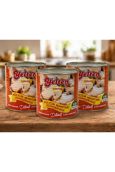 Yelten Kültür Mantarı Konservesi 3 Kg x 3 Adet (9 Kg) Dilimli Catering Tipi Ekonomik Set ürün görseli 1