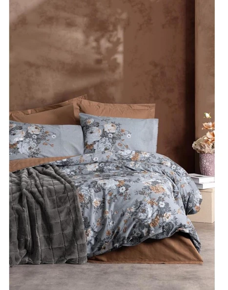 Cotton Box Trim Kürk Battaniyeli Çift Kişilik Nevresim Takımı-Smooth Antrasit ürün görseli 1