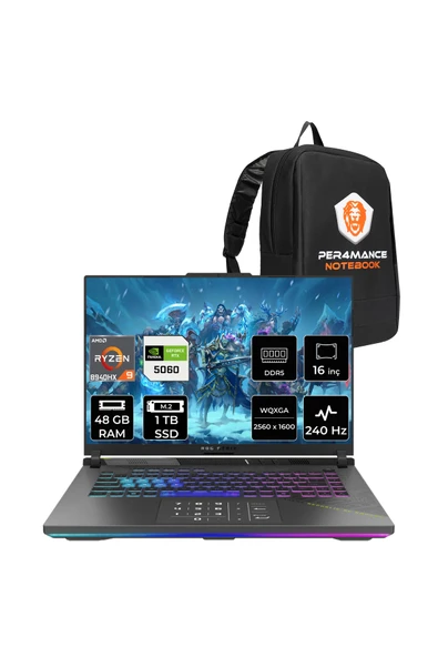 ASUS Rog Strix G16 R9 8940HX 48GB 1TB SSD RTX5060/8GB 240Hz 16" WQXGA FDOS Gaming Laptop G614PM ürün görseli 1