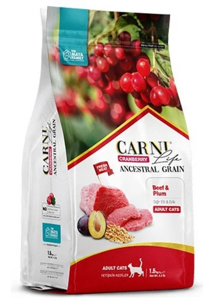 Carni Life Ata Tahıllı Dana Ve Erikli Yetişkin Kedi Maması 1.5 Kg ürün görseli 1