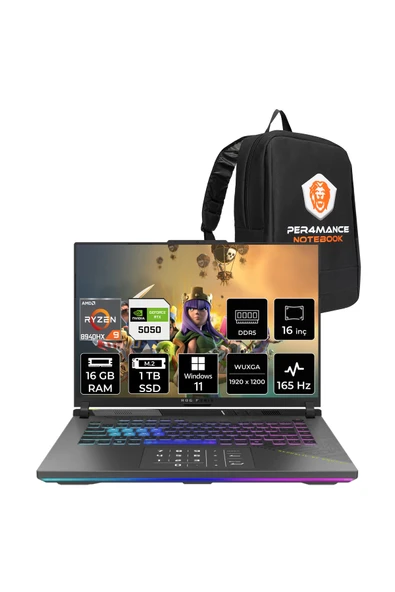 ASUS Rog Strix G16 R9 8940HX 16GB 1TB SSD RTX5050/8GB 165Hz 16" WUXGA W11H Gaming Laptop G614PH ürün görseli 1