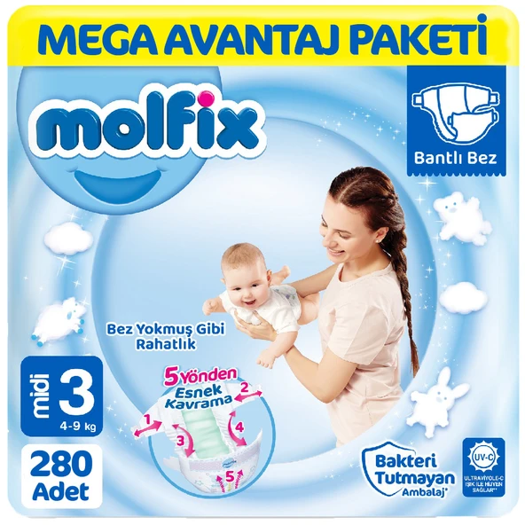 Molfix 3 Beden Bebek Bezi Mega Paket 140x2 280 Adet ürün görseli 1