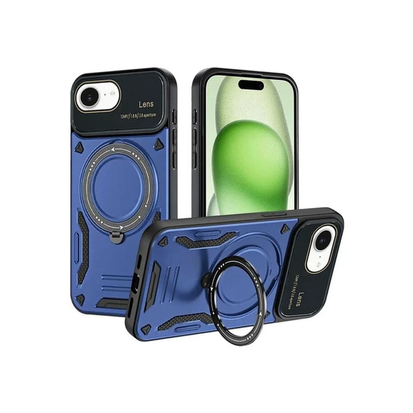 iPhone 17E Kılıf Joy Lens Standlı Kapak - Lacivert ürün görseli 1