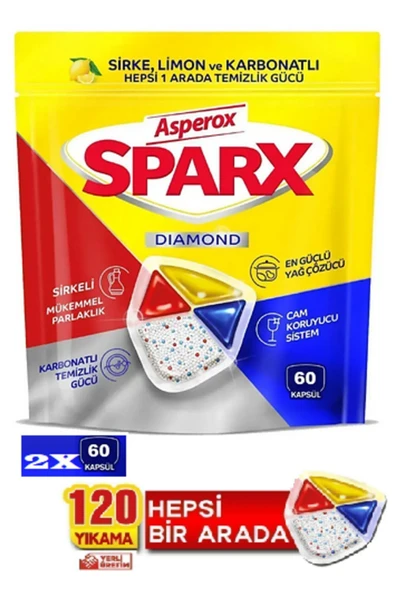 ASPEROX Sparx Bulaşık Makinesi Kapsülü 60'lı X 2 Paket (120 YIKAMA) ürün görseli 1