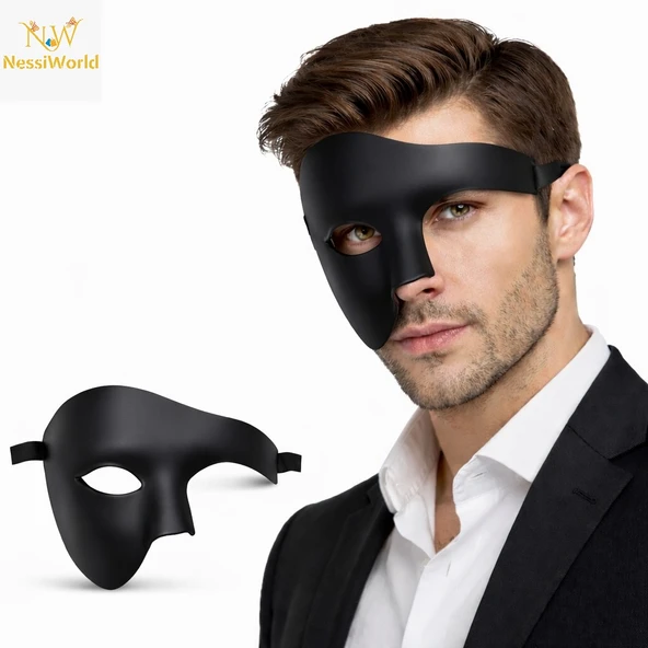 Siyah Yarım Erkek Maske – Phantom Parti & Balo Maskesi ürün görseli 1