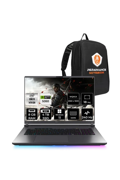 ASUS Rog Strix G18 i9 14900HX 8GB 4TB SSD RTX5060/8GB 240Hz 16" QHD+ W11P Gaming Laptop G815JMR ürün görseli 1