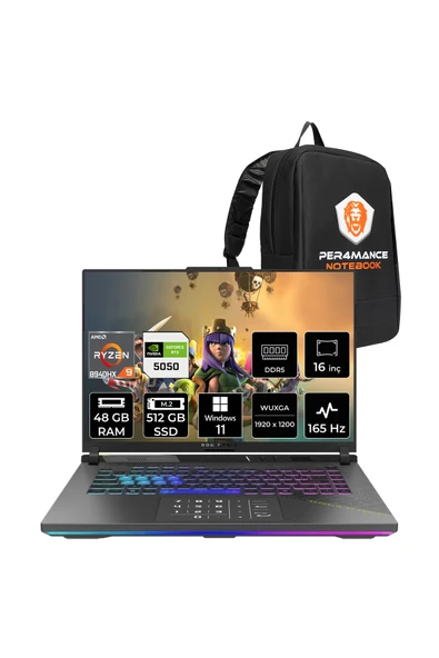 ASUS Rog Strix G16 R9 8940HX 48GB 512GB SSD RTX5050/8GB 165Hz 16" WUXGA W11H Gaming Laptop G614PH ürün görseli 1