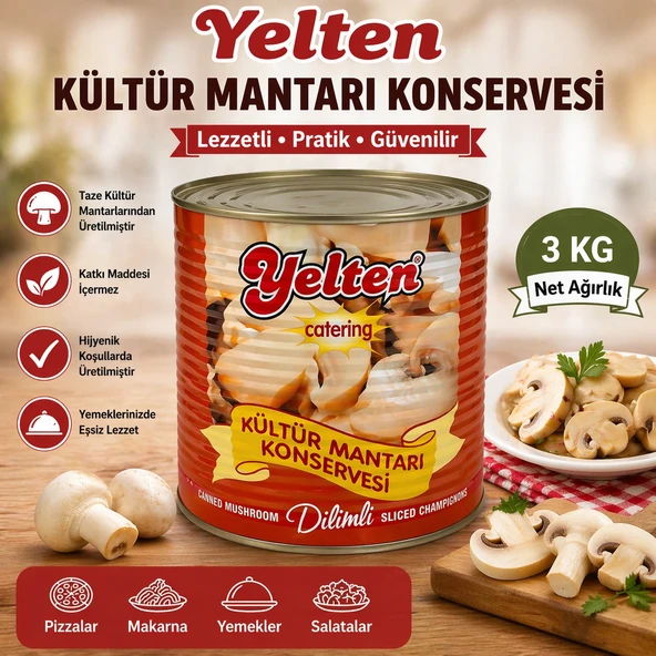 Yelten Kültür Mantarı Konservesi 3 Kg (Dilimli) Catering Tipi Büyük Boy ürün görseli 1