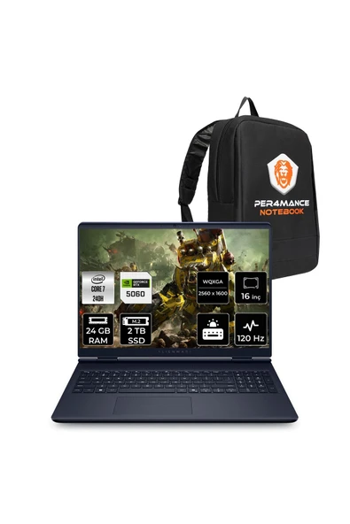Dell Alienware 16 Aurora Intel Core 7 240H 24GB 2TB SSD RTX5060/8GB 16" QHD+ FDOS Gaming Laptop ürün görseli 1