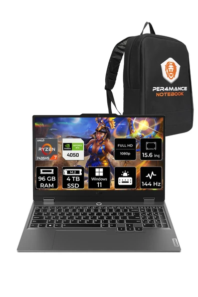LENOVO LOQ R7 7435HS 96GB 4TB SSD RTX4050/6GB 105W 144Hz FHD 15.6" W11P Gaming Laptop & PER4 ÇANTA ürün görseli 1