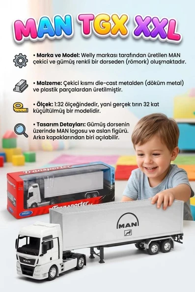 Welly 1:32 Ölçekli Lisanslı Orjinal Man TGX XXL Dorseli Koleksiyonluk Model Oyuncak Tır ürün görseli 1