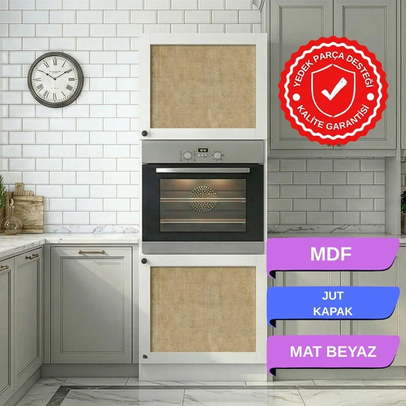 Kenzlife ankastre fırın dolabı bige mat beyaz 180*60*56 jut kare kapak MDF gövde ürün görseli 1
