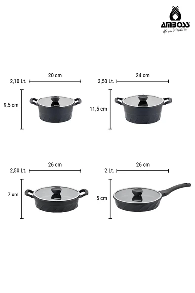 Vento Large 8 Parça Döküm Tencere & Tava Seti - Resim 3