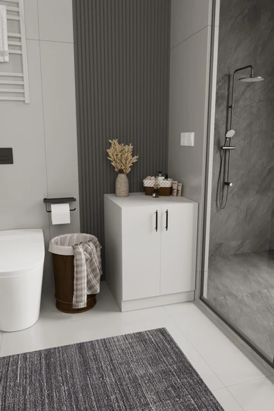 dekor fim DF03107B Çamaşır Makinesi Dolabı Üstü Çok Amaçlı 2 Kapaklı Banyo Dolabı Depolama Alanı Beyaz ürün görseli 1