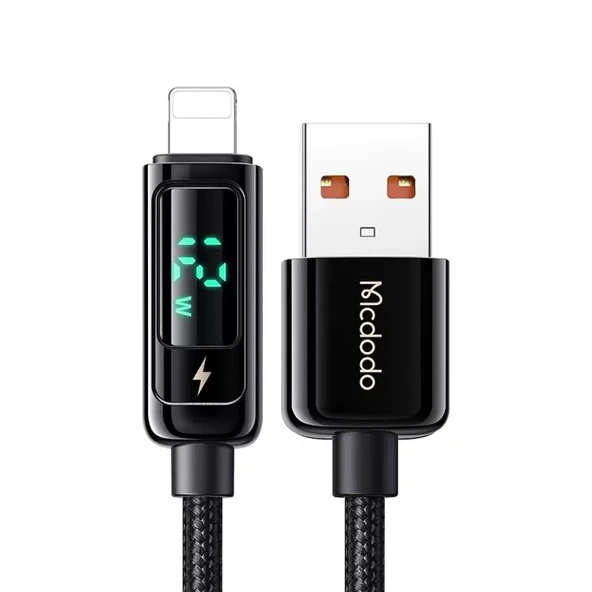 MCDODO CA-9940 USB-A To Lightning Dijital Ekranlı Data Şarj Kablosu 1.2m 3A Siyah ürün görseli 1