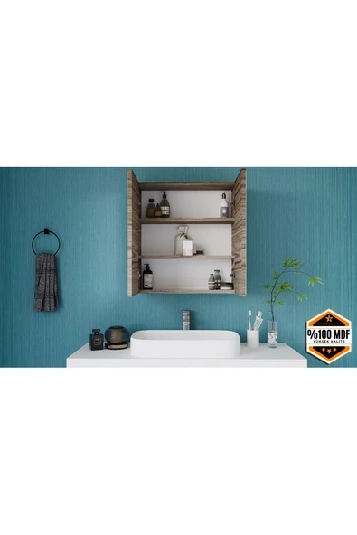 dekor fim DF16103BR 2 Kapaklı Aynalı Banyo Dolabı Çok Amaçlı Banyo Dolabı ürün görseli 1