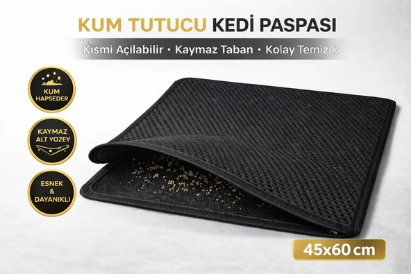 Kedi Elekli Tuvalet Önü Kum Tutucu Paspas  45 cm - 60 cm Siyah ürün görseli 1