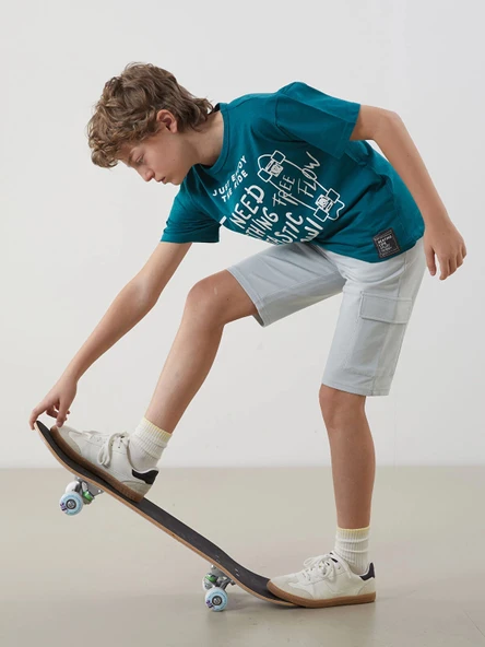 LCW Kids Gri Beli Lastikli Erkek Çocuk Kargo Şort ürün görseli 1
