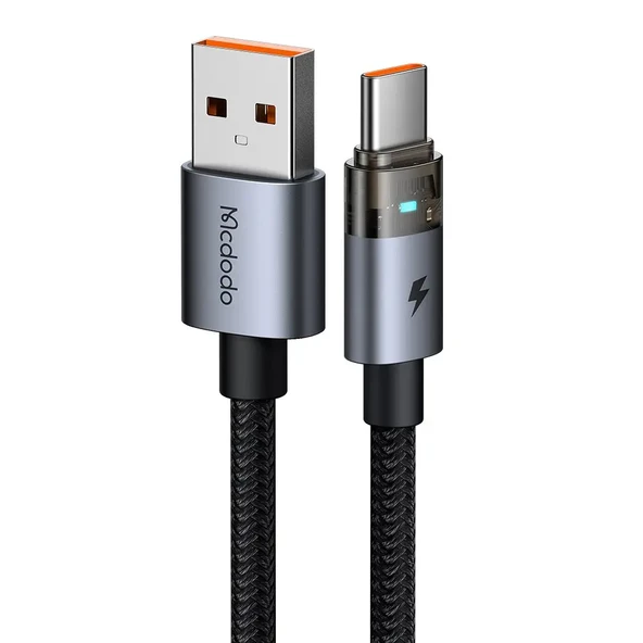 MCDODO CA-6890 Usb-A to Type-c Şeffaf Kablo Şarj Işıklı 1.2m Siyah Kablo ürün görseli 1