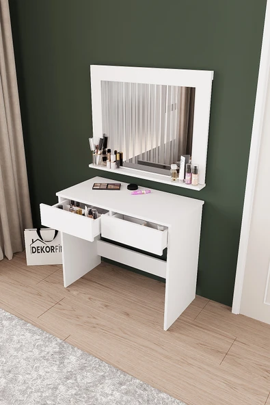 dekor fim DF02110B Aynalı Beyaz Makyaj Masası Çekmeceli Yatak Odası Düzenleyici Takı Makyaj Organizer ürün görseli 1
