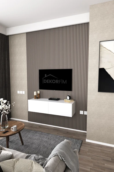 DEKORFİM DF17101 Duvara Monte TV Ünitesi İki Kapaklı TV Sehpası Modern Duvar Dolaplı Beyaz TV Alt Ünitesi ürün görseli 1