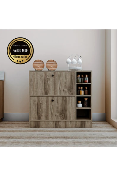 dekor fim DF14101BR MDF Kahve Köşesi Kiler Dolabı Çok Amaçlı Dolap Mutfak Dolabı ürün görseli 1