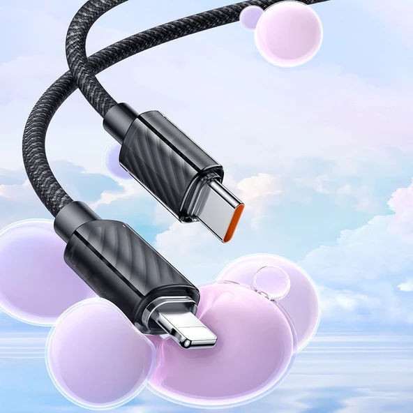 MCDODO CA-3660 Crystal Serisi Type-c  to Lightning 36W PD Hızlı Şarj ve Veri Aktarım Örgü Kablo Siyah 1.2m ürün görseli 1