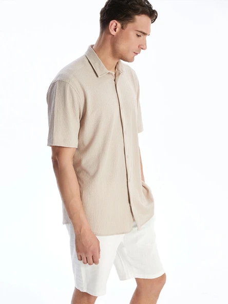 LC Waikiki Bej Regular Fit Kısa Kollu Erkek Gömlek ürün görseli 1