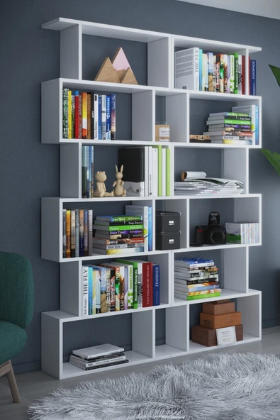 dekor fim DF07103B 6 Raflı Çift Modül Zigzag Kitaplık Çalışma Odası Ofis Kitaplık Saklama Dolabı ürün görseli 1