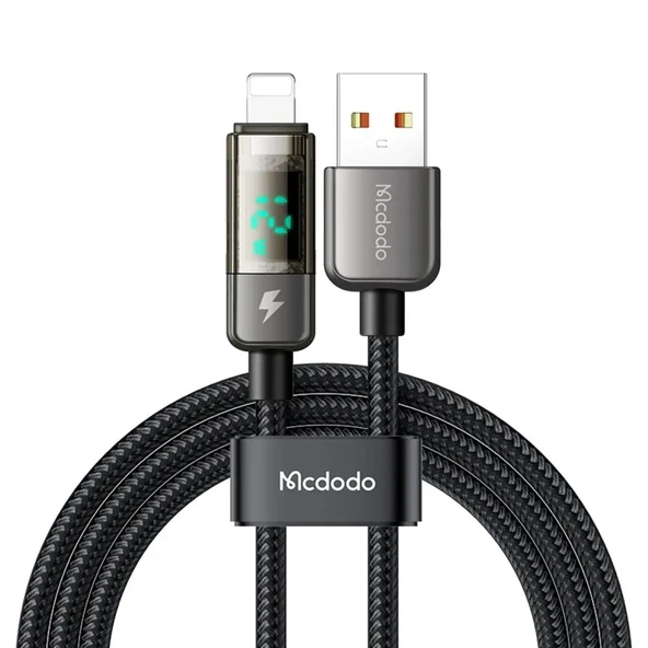 MCDODO CA-3620 Dijital Ekranlı Usb-ATo Lightning Şarj & Data Kablosu - Siyah 1.2m ürün görseli 1