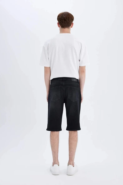 Defacto C2694 Siyah Regular Fit Jean Bermuda Şort - Resim 8