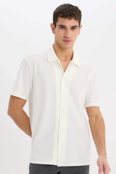 Defacto E1211 Ekru Regular Fit Polo Yaka Yazlık Kısa Kollu Gömlek ürün görseli 1