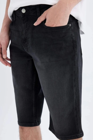 Defacto C2694 Siyah Regular Fit Jean Bermuda Şort - Resim 7