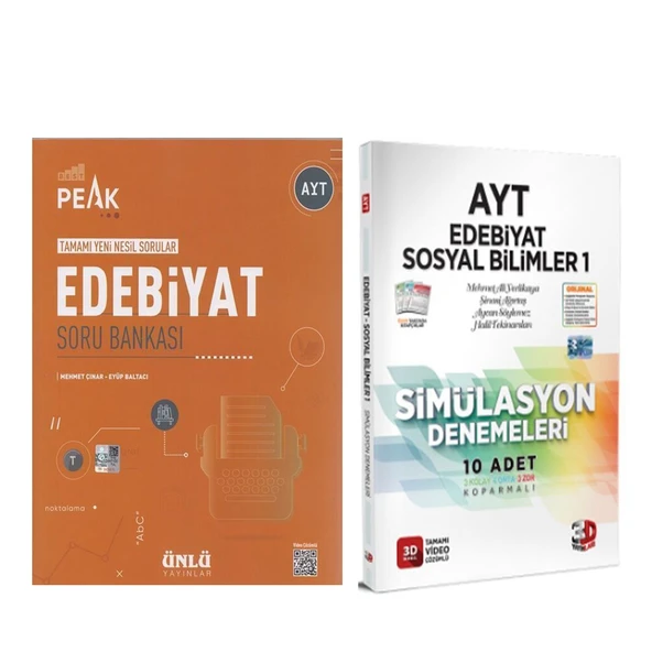 Ünlü Yayıncılık AYT Edebiyat Best Peak Soru ve 3D Edebiyat Sosyal Bilimler 1 Simülasyon Denemeleri Seti 2 Kitap ürün görseli 1