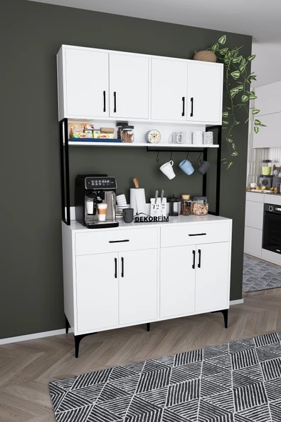 DEKORFİM DF14104B Kahve Köşesi Mutfak Dolabı Coffee Bar Standı Raflı Kapaklı Çekmeceli Çok Amaçlı Konsol ürün görseli 1