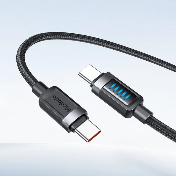 MCDODO CA-0350 240W Type-C To Type-C Dinamik LED'li Şarj Kablosu 1.2m Siyah ürün görseli 1