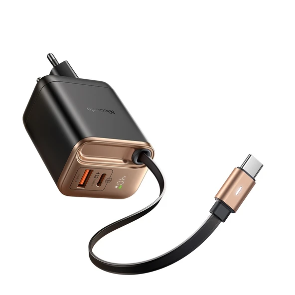 MCDODO CH-4280 Freego 40w GaN Dahili Geri Sarılabilir Type-c Kablolu Hızlı Şarj Cihazı  Titanyum ürün görseli 1