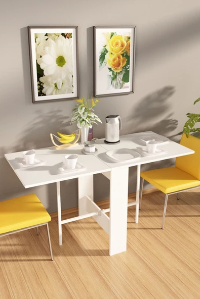 dekor fim DF01101B Flamingo Pratik Katlanır Beyaz Masa Portatif Yemek ve Mutfak Masası ürün görseli 1