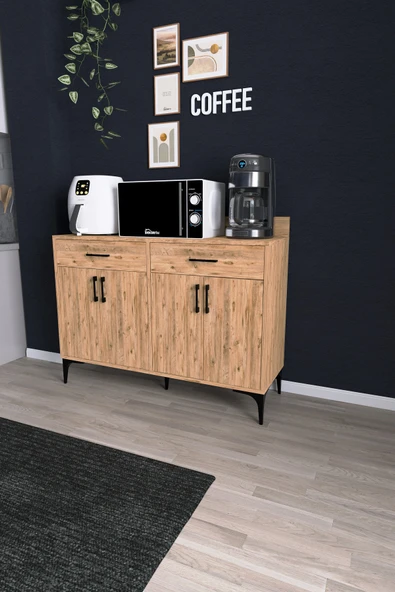 DEKORFİM DF14103 Kahve Köşesi Dolabı Çok Amaçlı Mutfak Konsolu Çekmeceli Kapaklı Mutfak Dolabı Coffee Bar ürün görseli 1